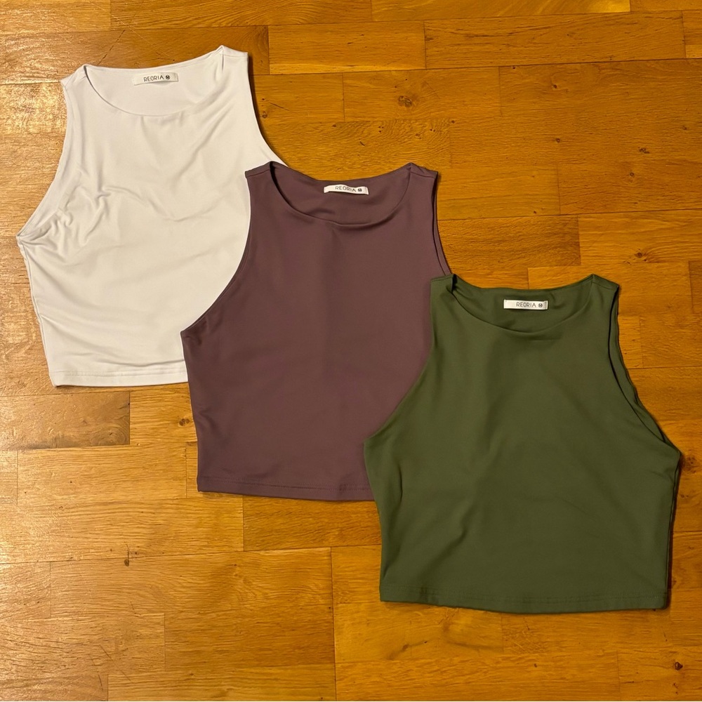 White & Green Cropped Stretch Tanks
